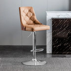 Modern Adjustable Full Back Tufted Leather Bar Stool