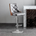 Modern Adjustable Full Back Tufted Leather Bar Stool