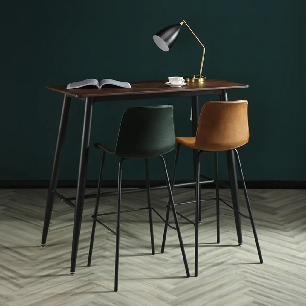 Industrial Metal Frame Leather Bar Stool with Footrest