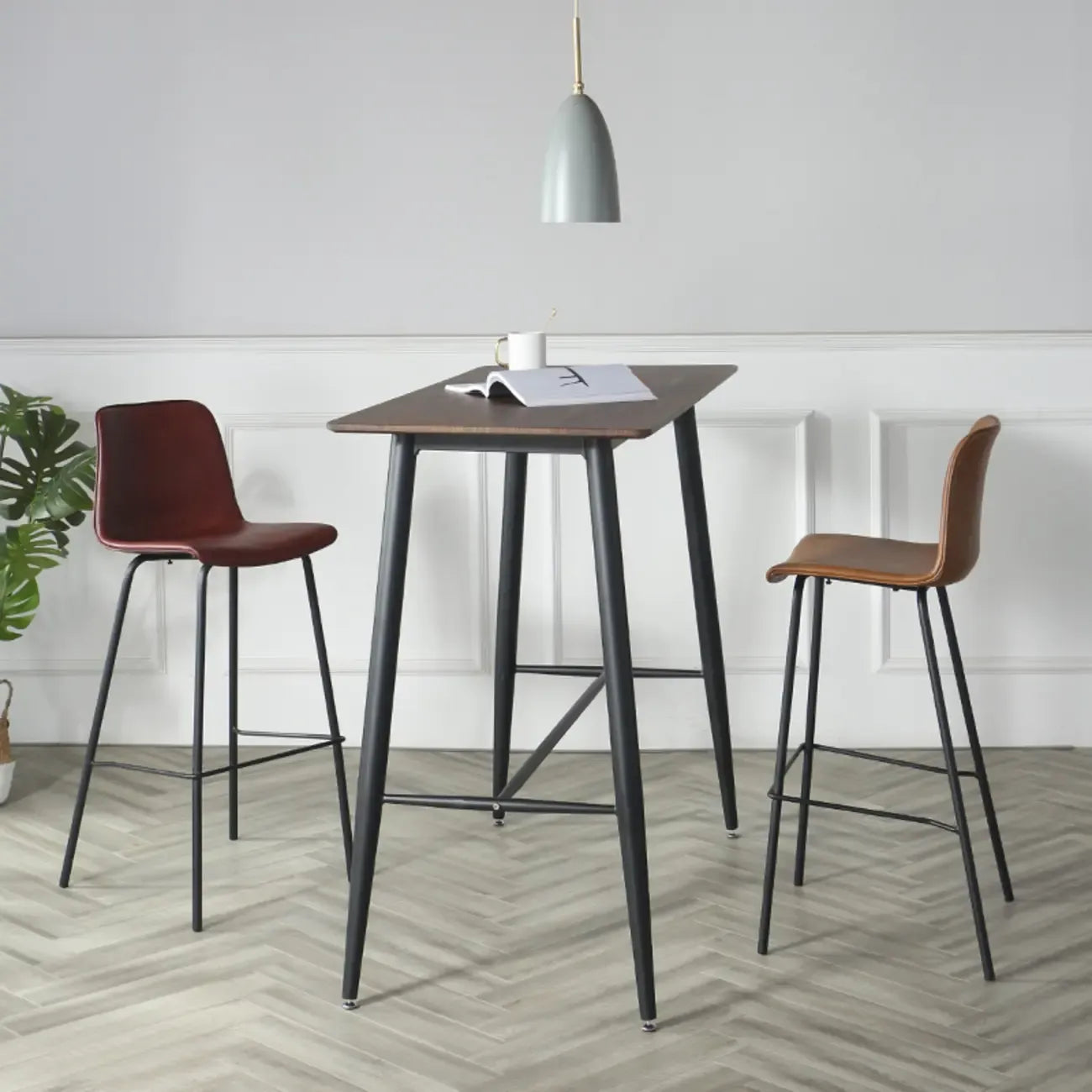 Industrial Metal Frame Leather Bar Stool with Footrest