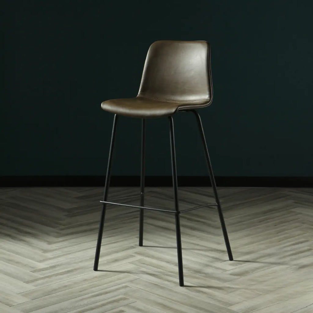Industrial Metal Frame Leather Bar Stool with Footrest