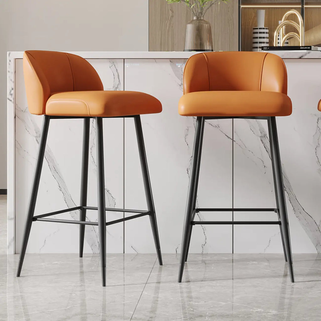 Orange Leather Footrest Low Back Upholstered Bar Stool