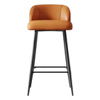 Orange Leather Footrest Low Back Upholstered Bar Stool