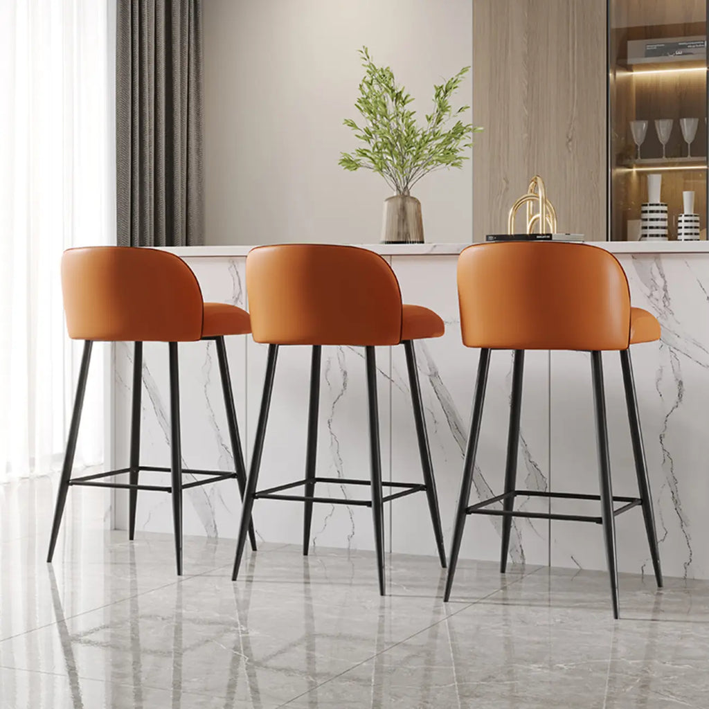 Orange Leather Footrest Low Back Upholstered Bar Stool
