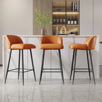 Orange Leather Footrest Low Back Upholstered Bar Stool