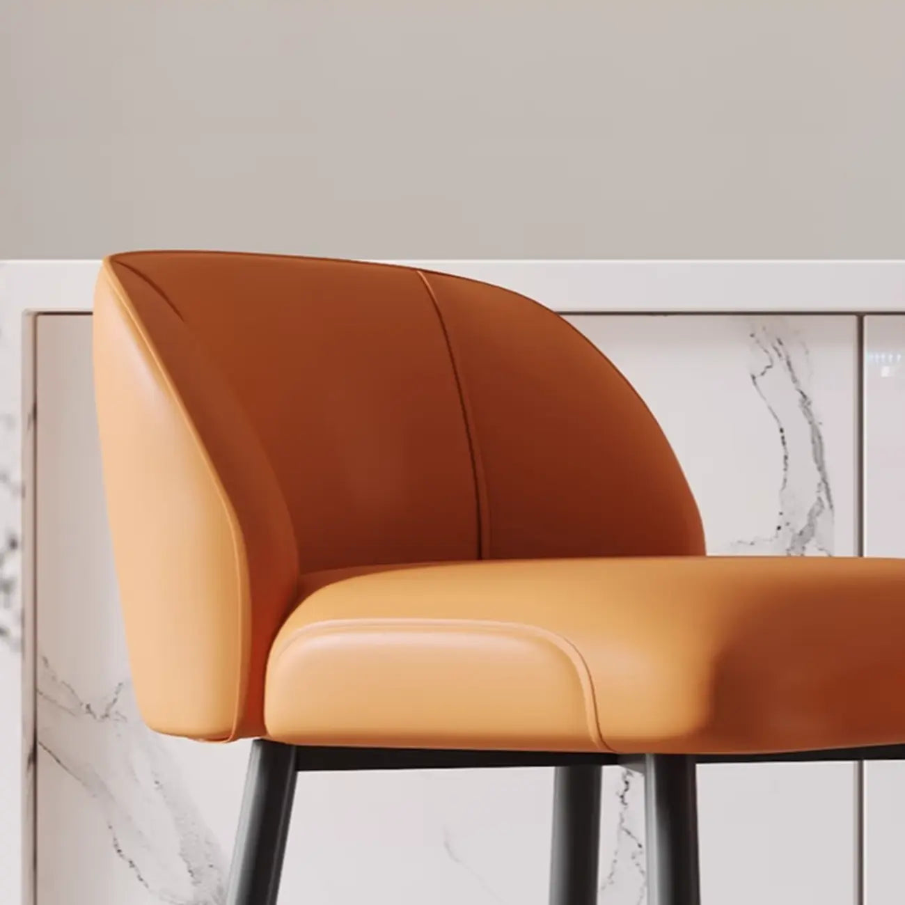 Orange Leather Footrest Low Back Upholstered Bar Stool