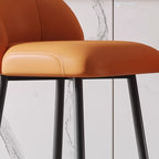 Orange Leather Footrest Low Back Upholstered Bar Stool