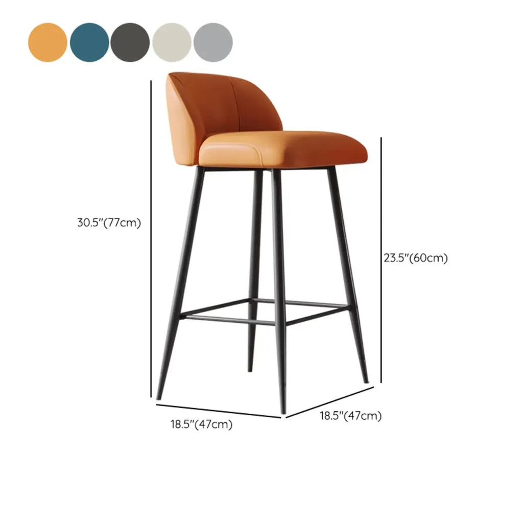Orange Leather Footrest Low Back Upholstered Bar Stool