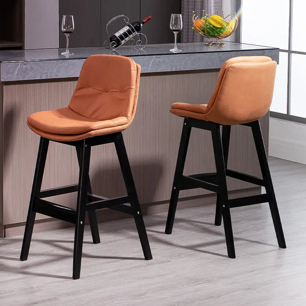 Scandinavian Wood Frame Leather Ergonomic Bucket Bar Stool