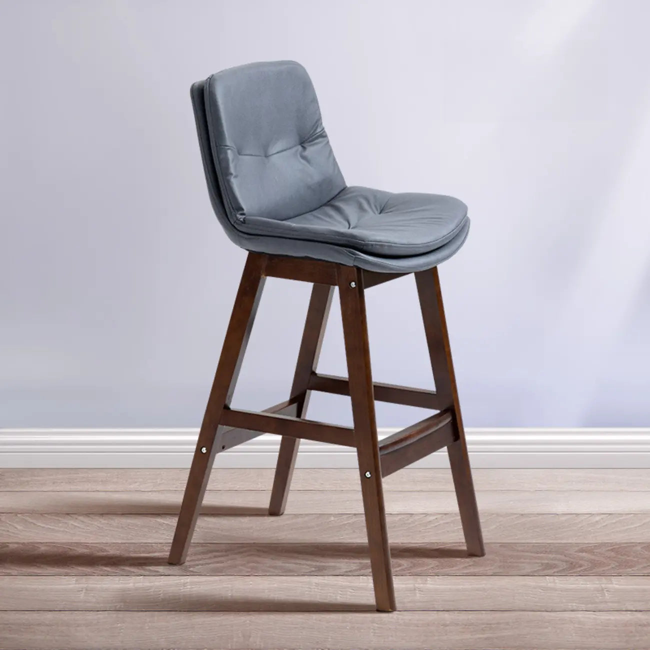 Scandinavian Wood Frame Leather Ergonomic Bucket Bar Stool