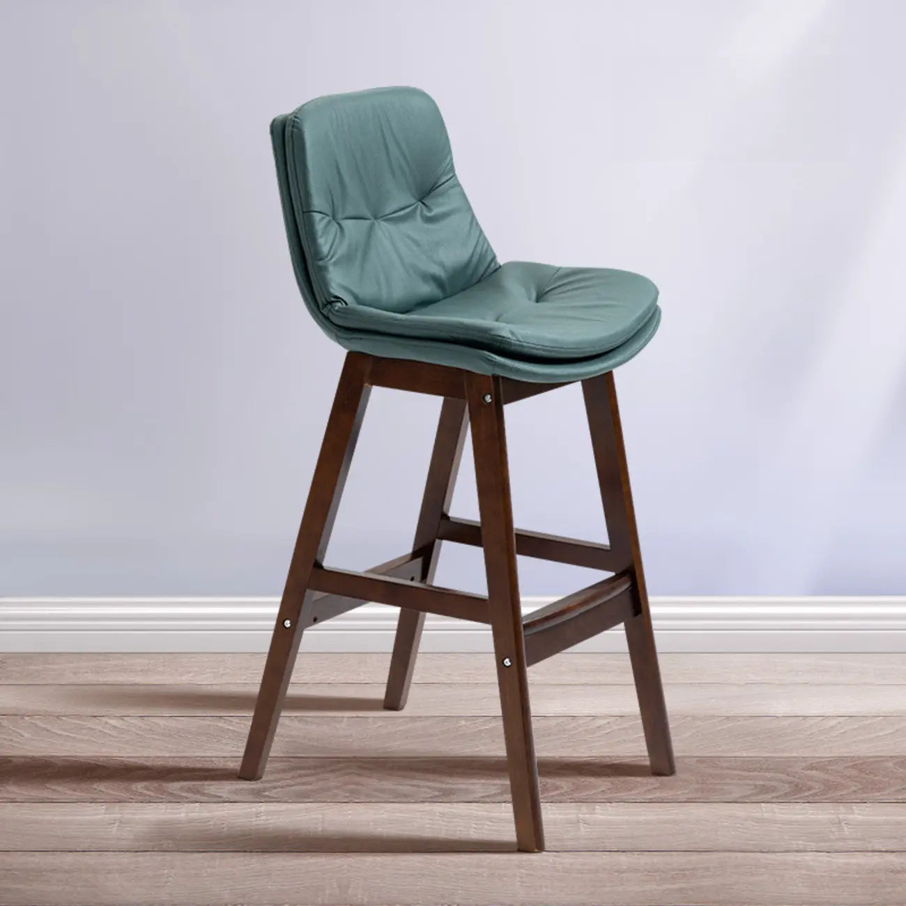 Scandinavian Wood Frame Leather Ergonomic Bucket Bar Stool