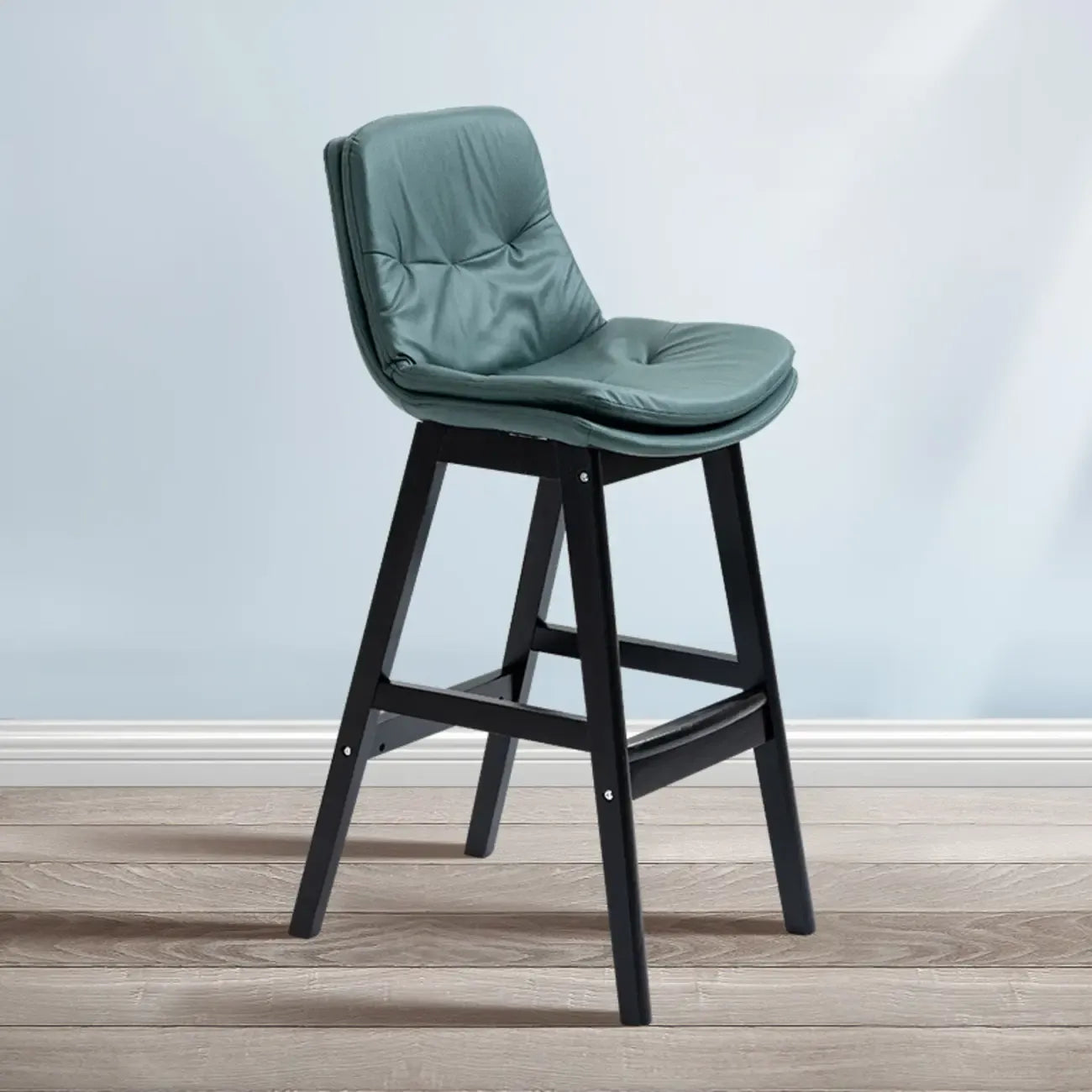 Scandinavian Wood Frame Leather Ergonomic Bucket Bar Stool