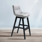 Scandinavian Wood Frame Leather Ergonomic Bucket Bar Stool