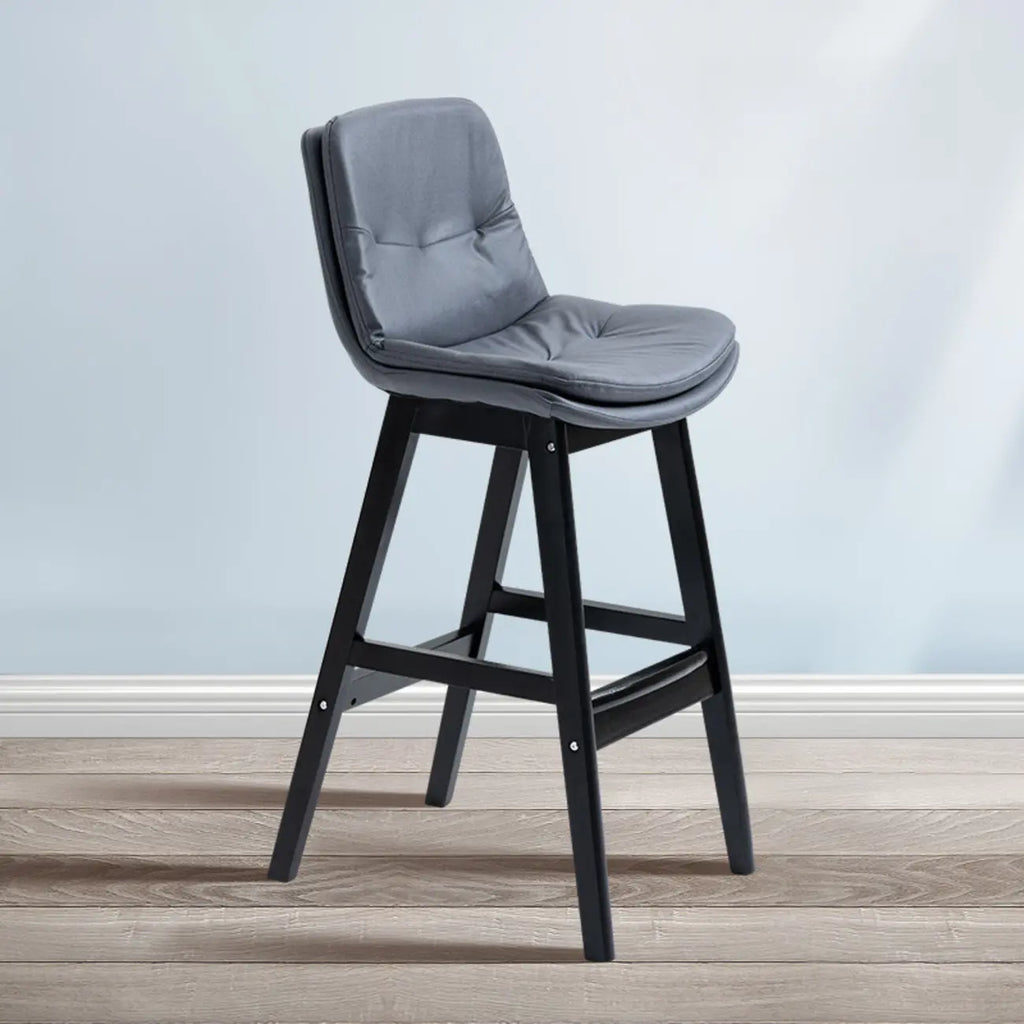 Scandinavian Wood Frame Leather Ergonomic Bucket Bar Stool