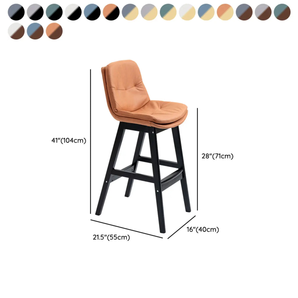 Scandinavian Wood Frame Leather Ergonomic Bucket Bar Stool