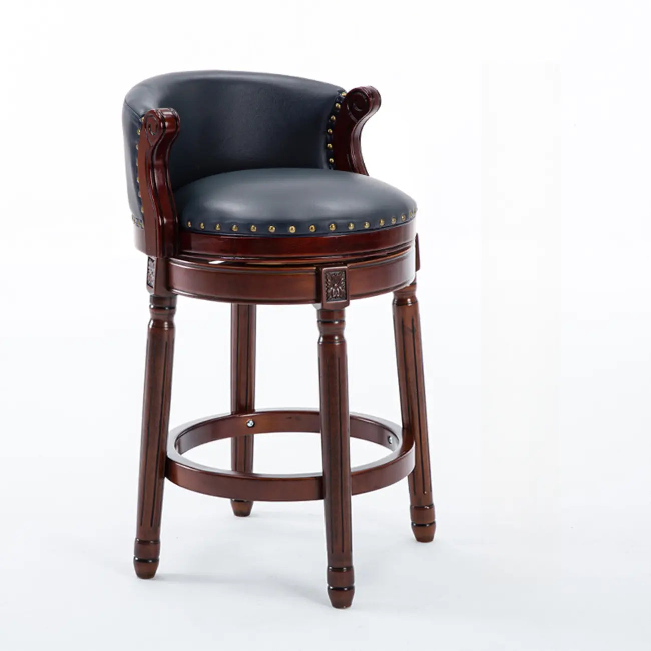 Solid Wood Leather Swivel Counter Stools with Backs