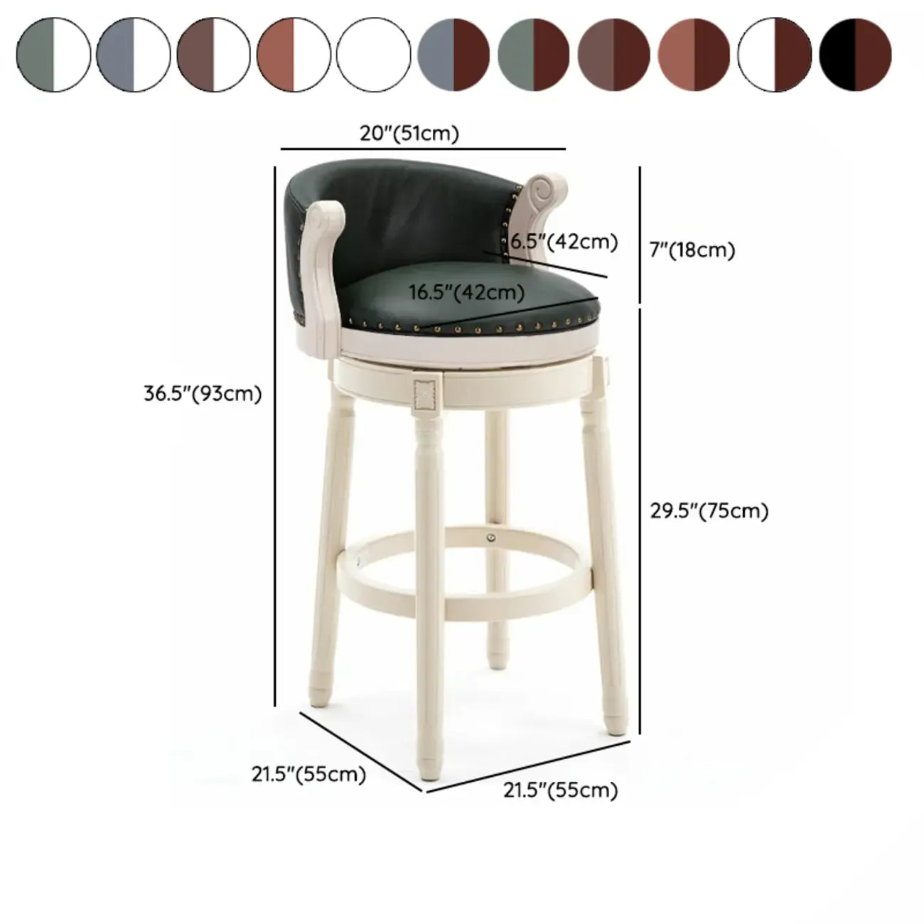 Solid Wood Leather Swivel Counter Stools with Backs