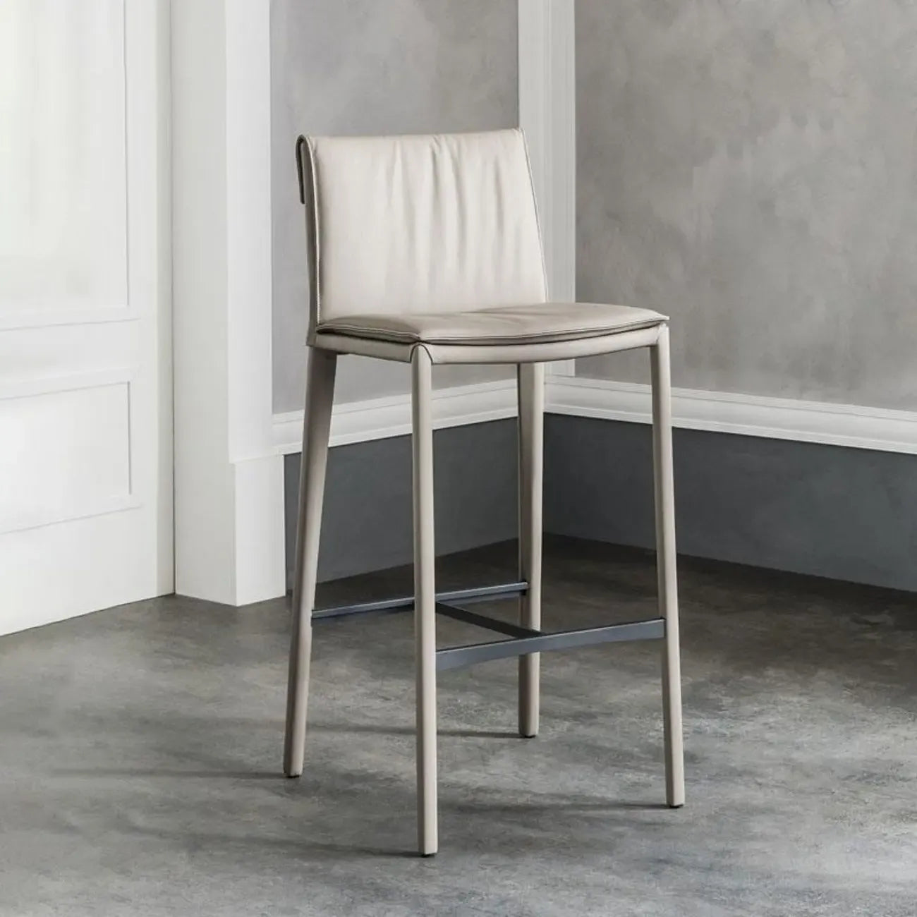 Modern 4-Leg Trestle Footrest Low Back Bar Stools