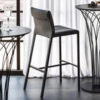 Modern 4-Leg Trestle Footrest Low Back Bar Stools