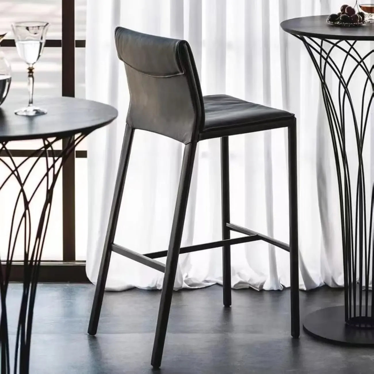 Modern 4-Leg Trestle Footrest Low Back Bar Stools