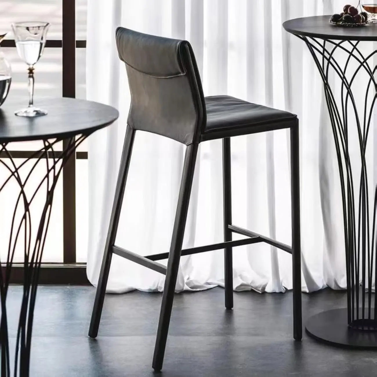 Modern 4-Leg Trestle Footrest Low Back Bar Stools