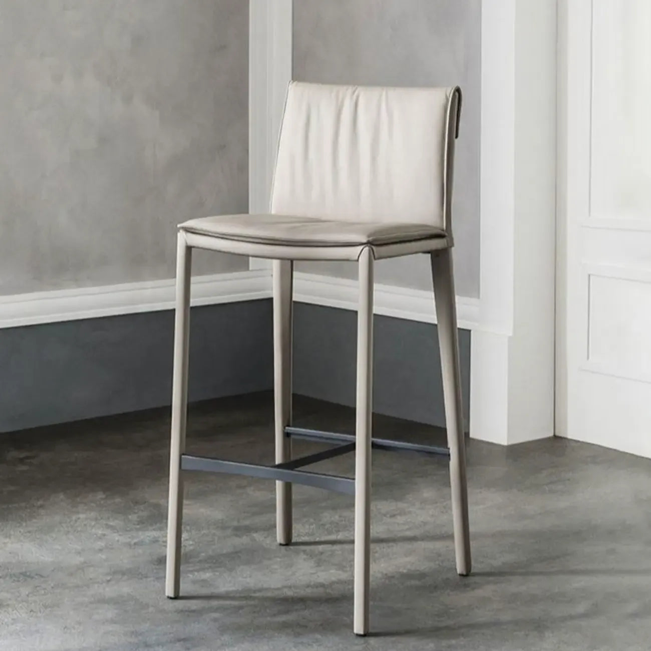 Modern 4-Leg Trestle Footrest Low Back Bar Stools