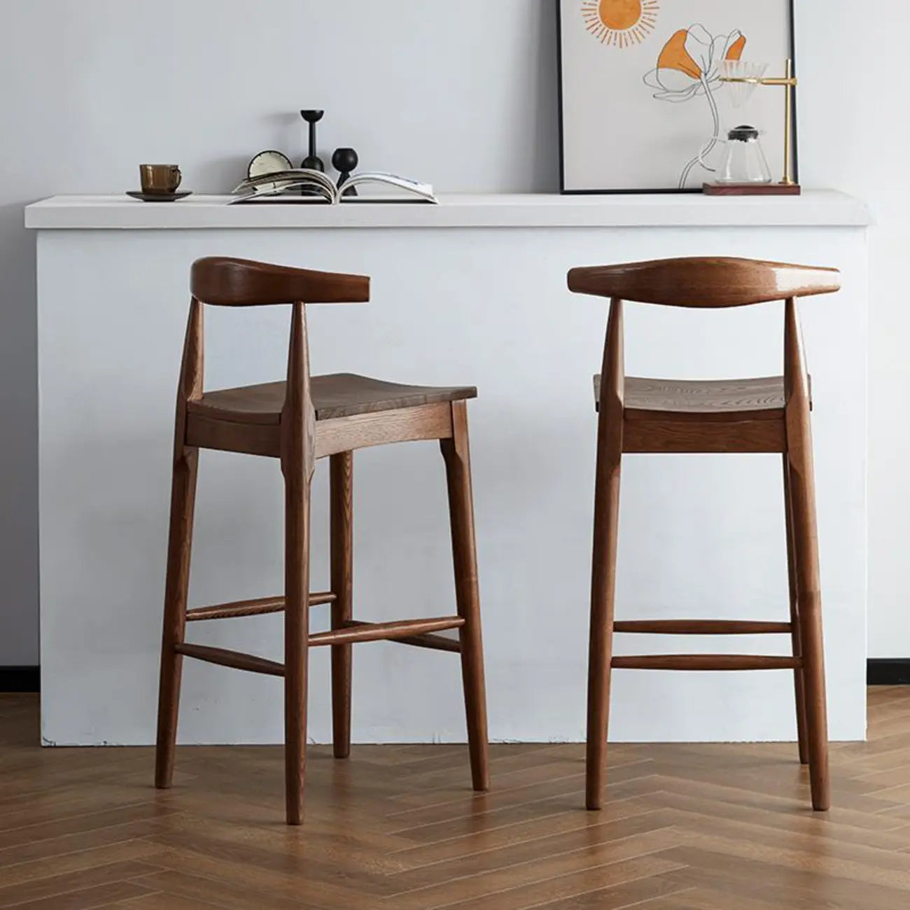 Rustic Wooden Saddle Open Curved Back Counter Bar Stools
