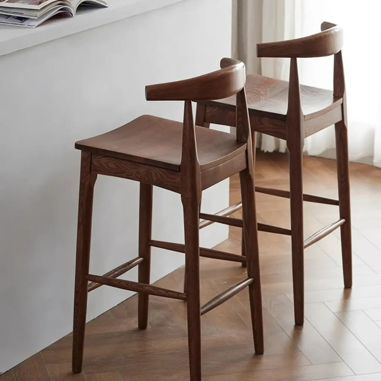 Rustic Wooden Saddle Open Curved Back Counter Bar Stools