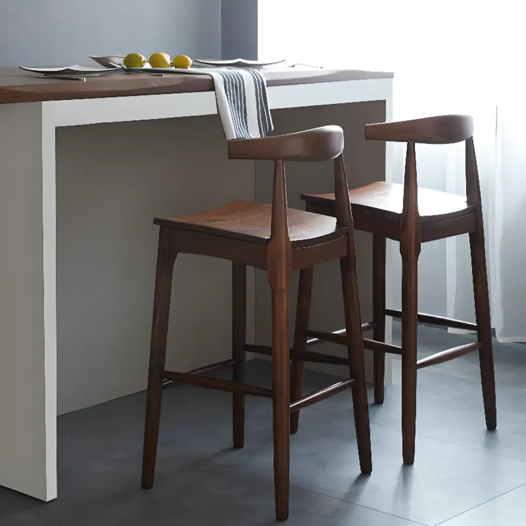 Rustic Wooden Saddle Open Curved Back Counter Bar Stools