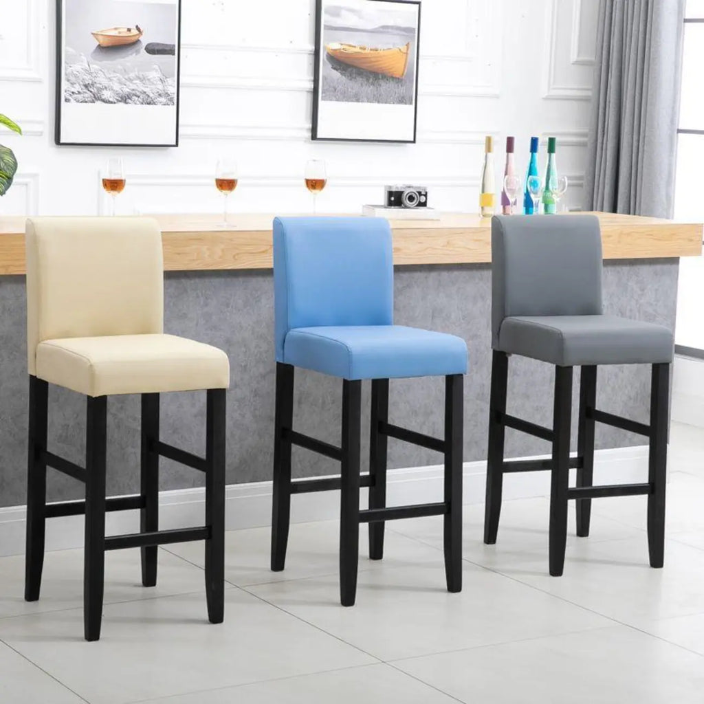 Traditional Wood Leather Upholstered Bar Height Stool