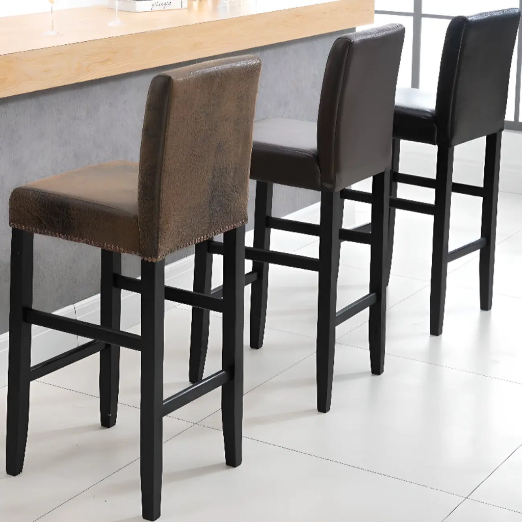 Traditional Wood Leather Upholstered Bar Height Stool