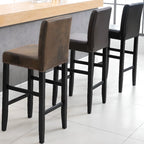 Traditional Wood Leather Upholstered Bar Height Stool