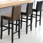 Traditional Wood Leather Upholstered Bar Height Stool