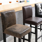Traditional Wood Leather Upholstered Bar Height Stool