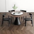 Modern Black Wood Pedestal Round Dining Table