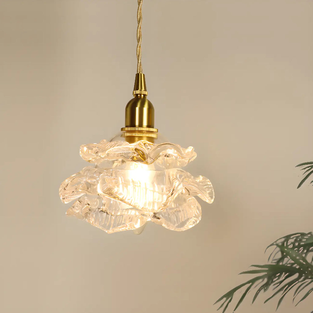 Elegant Glass Flower Kitchen Pendant Lighting Height Adjustable