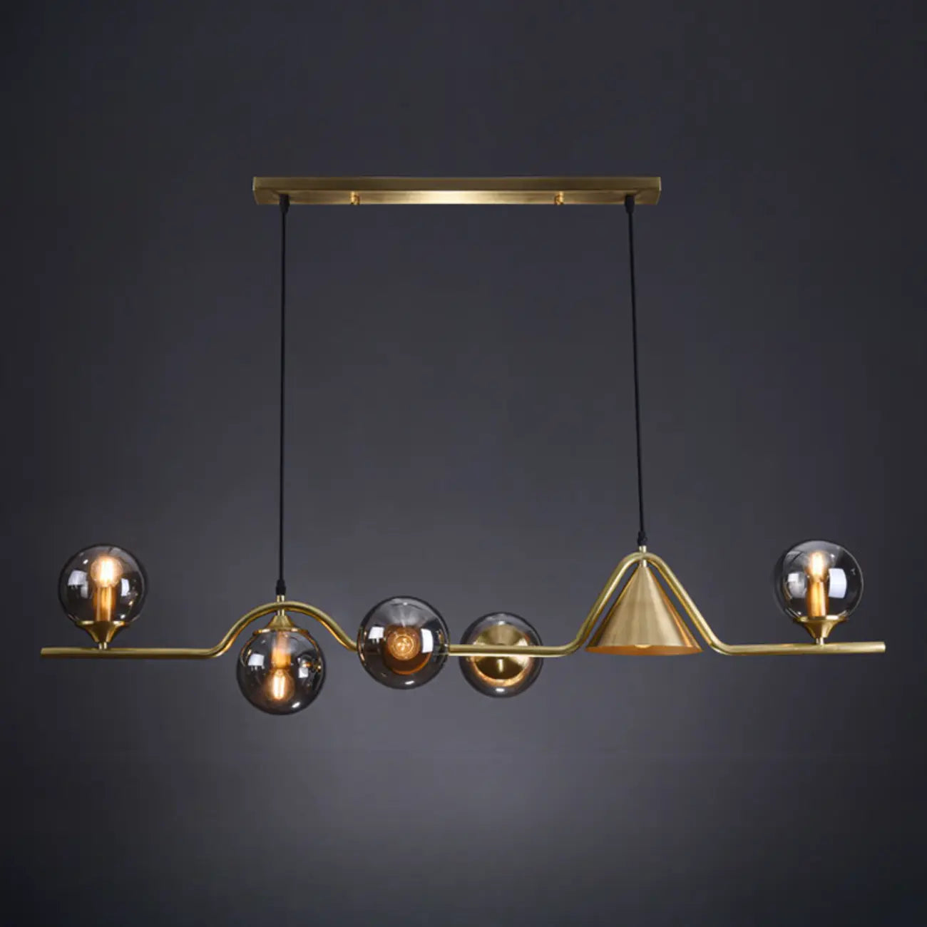 Dining Area Modern Brass Glass LED Island Pendant Light