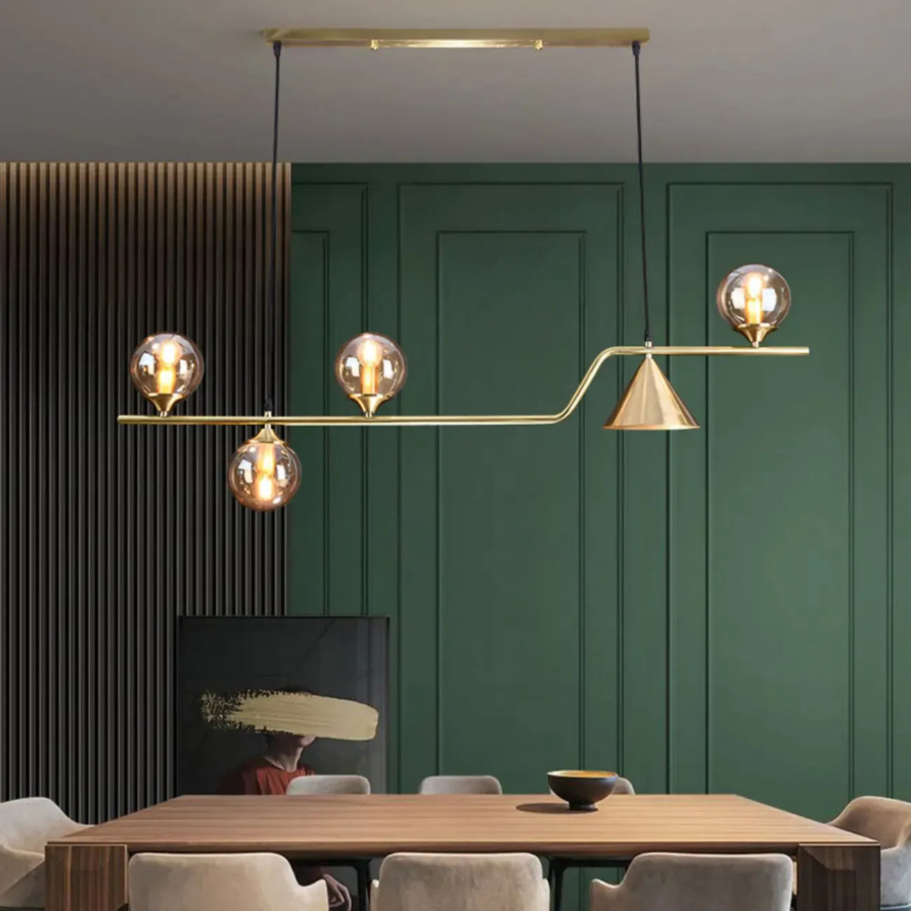 Dining Area Modern Brass Glass LED Island Pendant Light