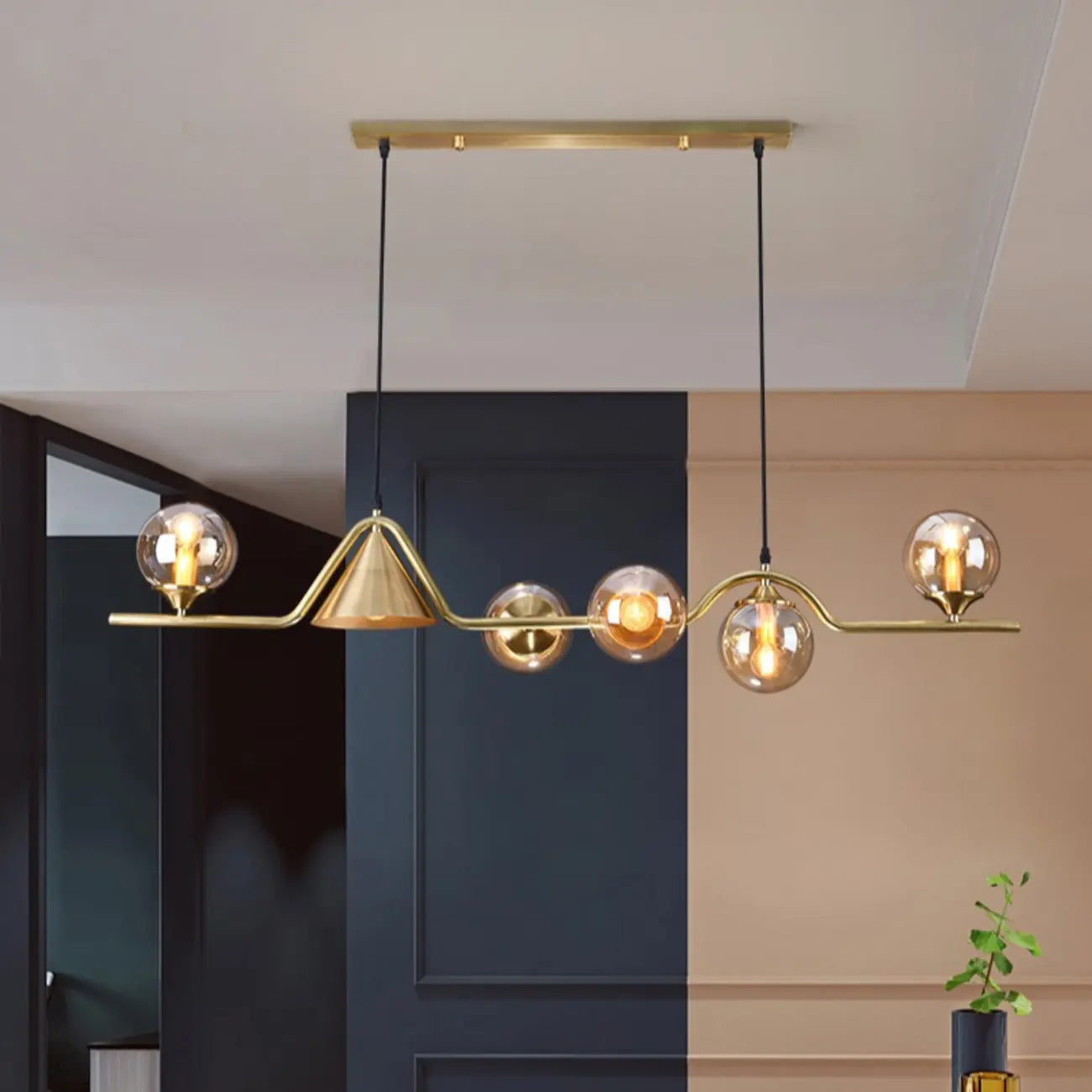 Dining Area Modern Brass Glass LED Island Pendant Light