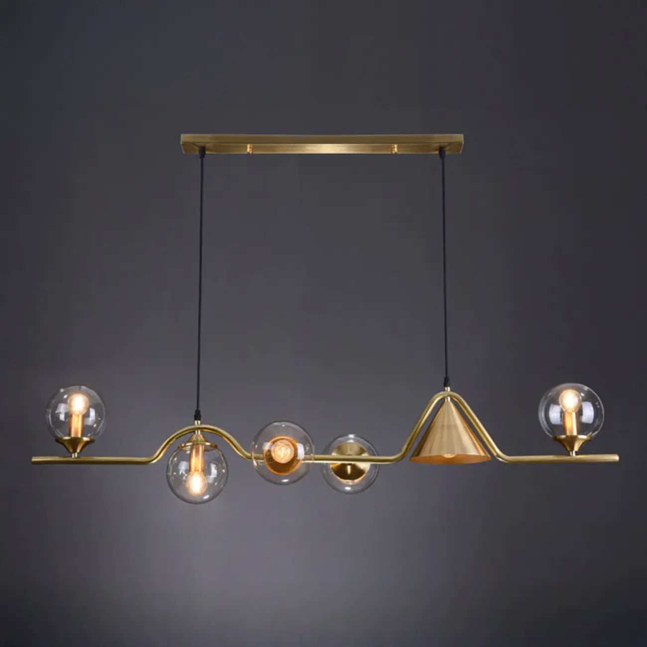 Dining Area Modern Brass Glass LED Island Pendant Light