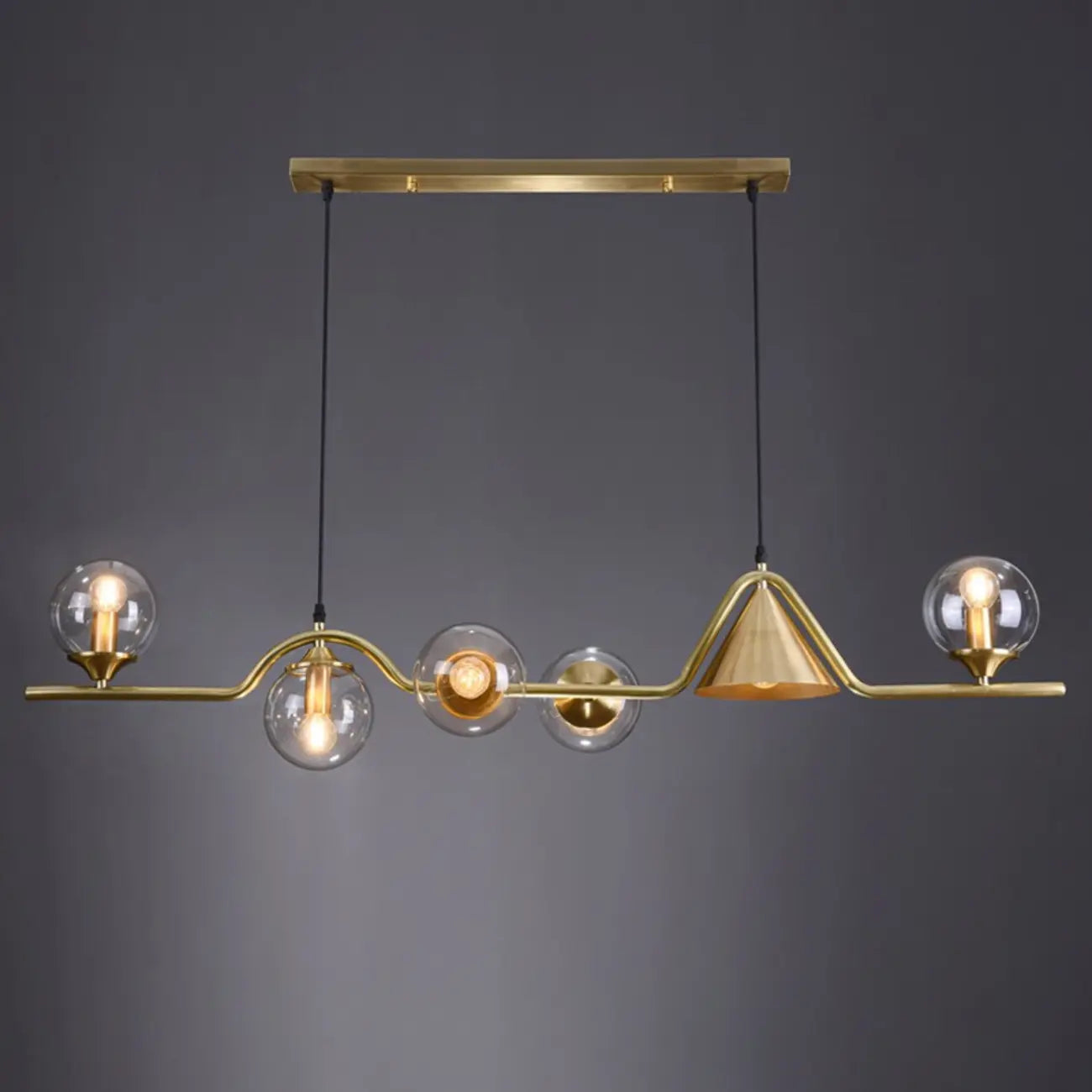 Dining Area Modern Brass Glass LED Island Pendant Light