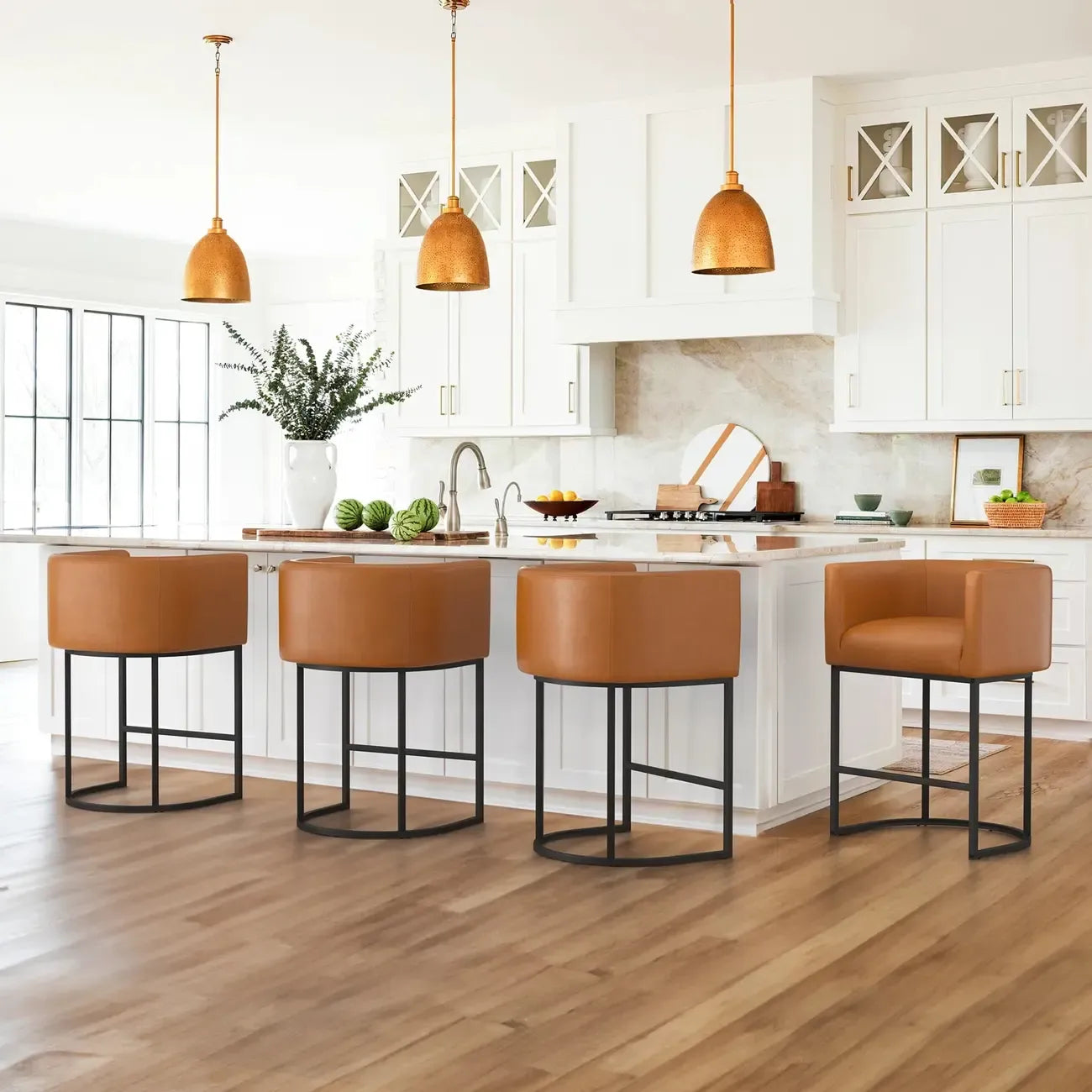 Modern Upholstered Barrel Back Counter Stools