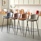 Modern Metal Frame Leather Cushion Low Back Bar Stool
