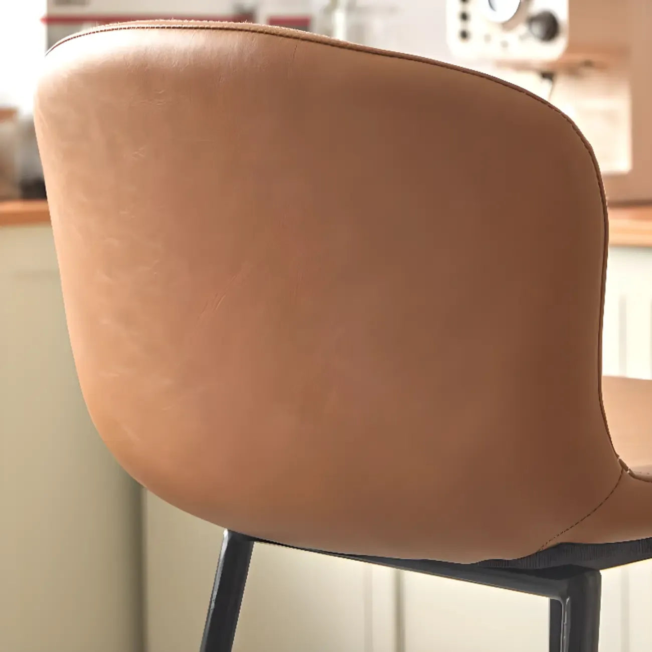 Modern Metal Frame Leather Cushion Low Back Bar Stool