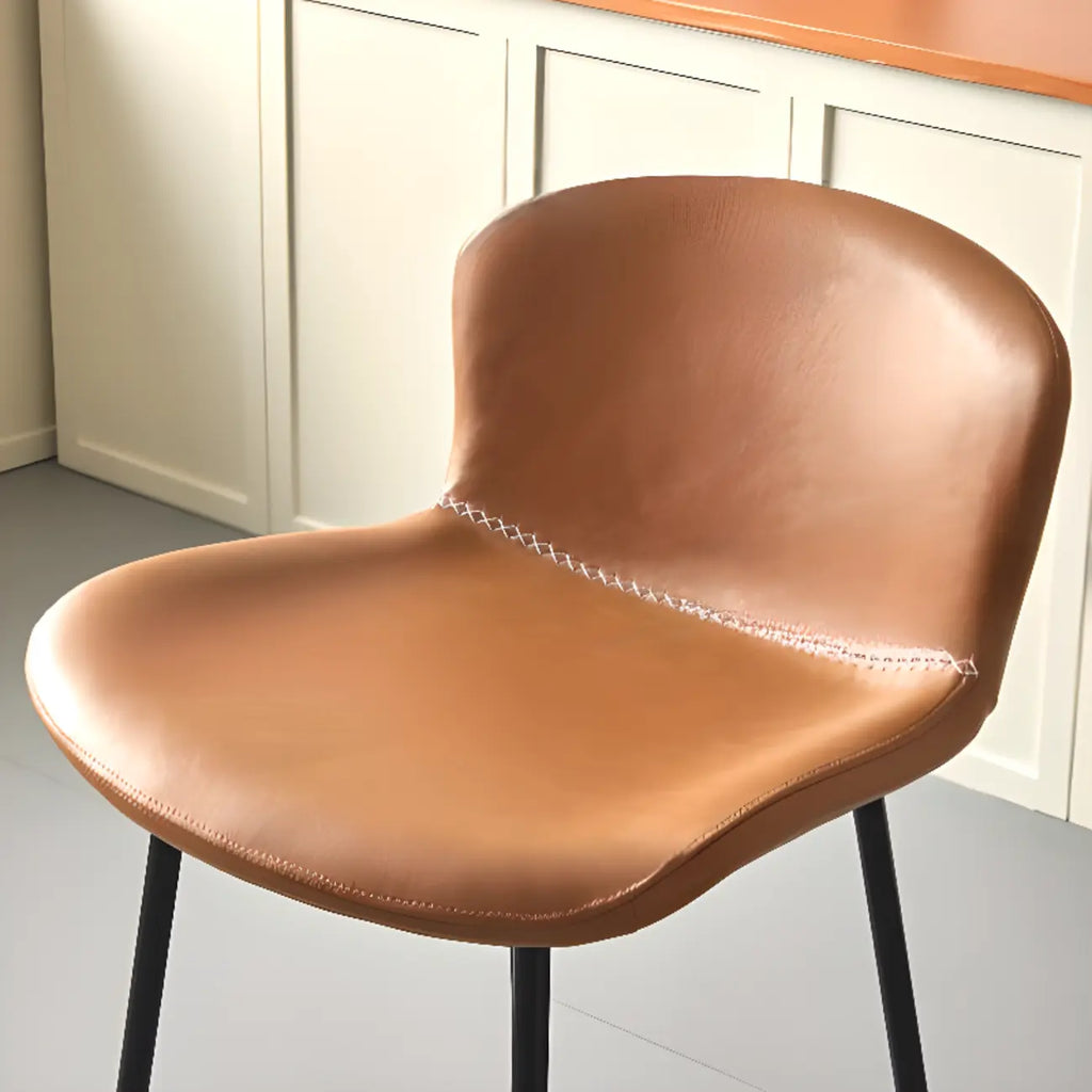 Modern Metal Frame Leather Cushion Low Back Bar Stool