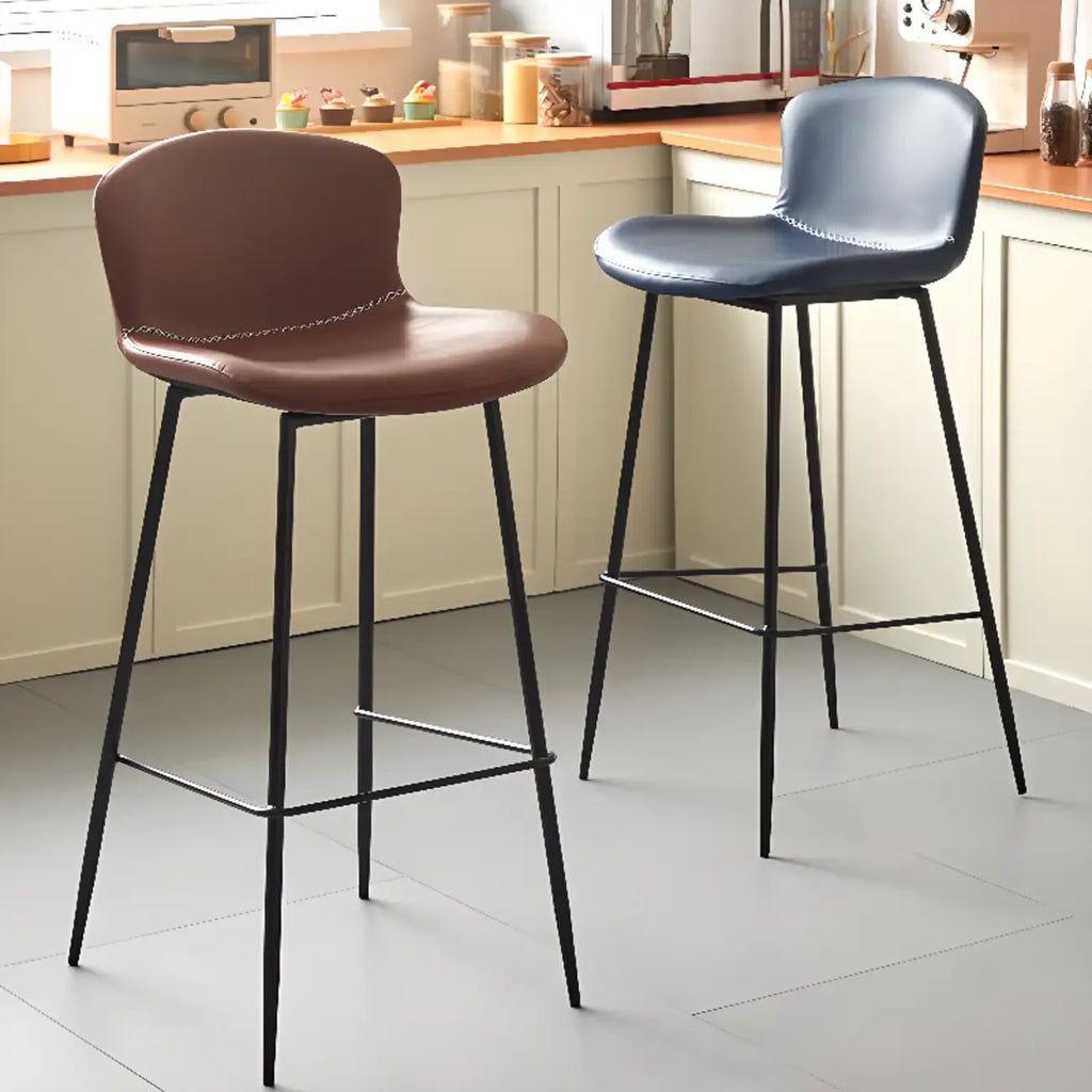 Modern Metal Frame Leather Cushion Low Back Bar Stool