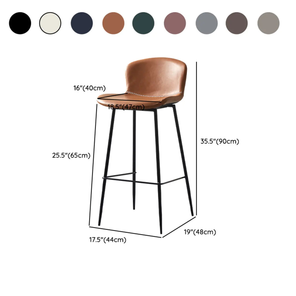 Modern Metal Frame Leather Cushion Low Back Bar Stool