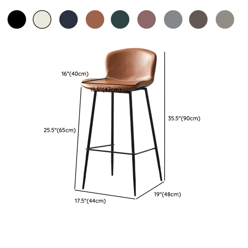 Modern Metal Frame Leather Cushion Low Back Bar Stool