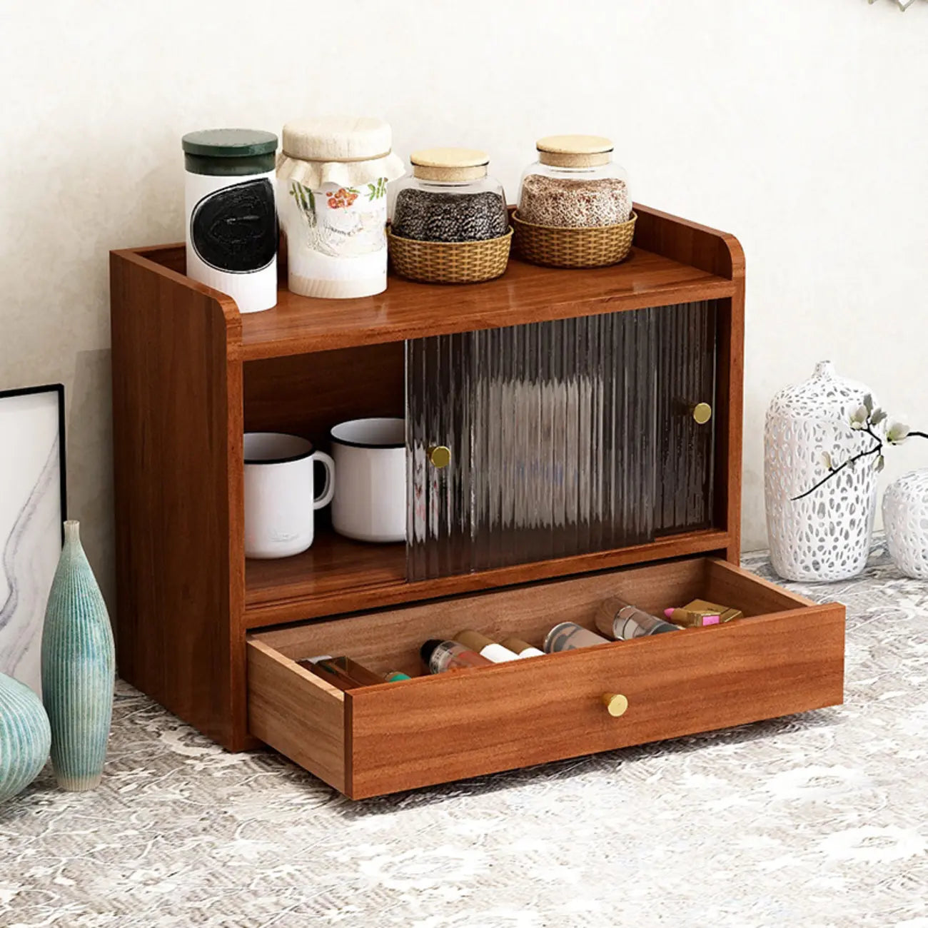 Tabletop Wooden Cubitac Display Cabinet with Glass Doors