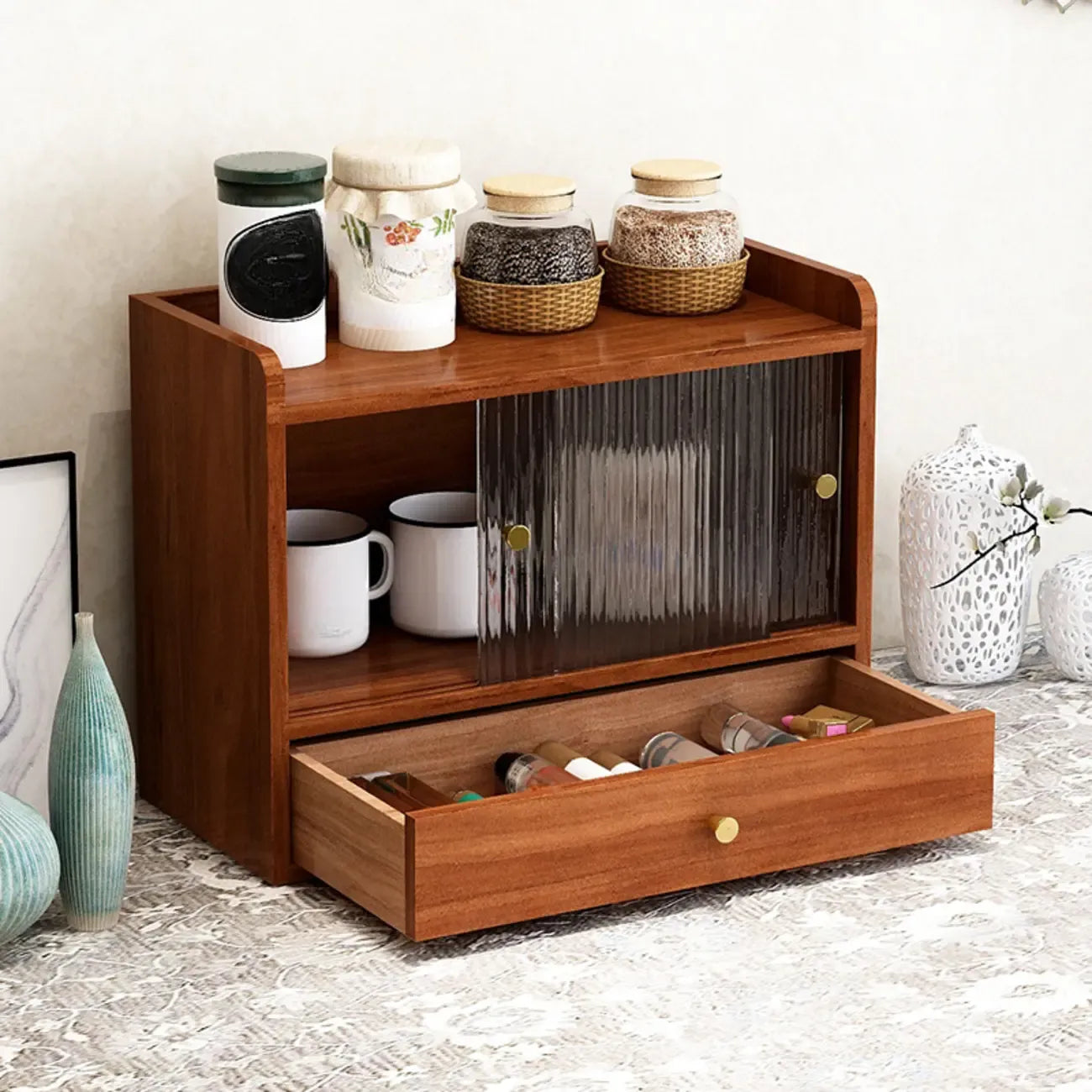 Tabletop Wooden Cubitac Display Cabinet with Glass Doors